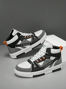 男士系带高帮休闲运动鞋，时尚字母拼色设计，舒适运动跑鞋，百搭