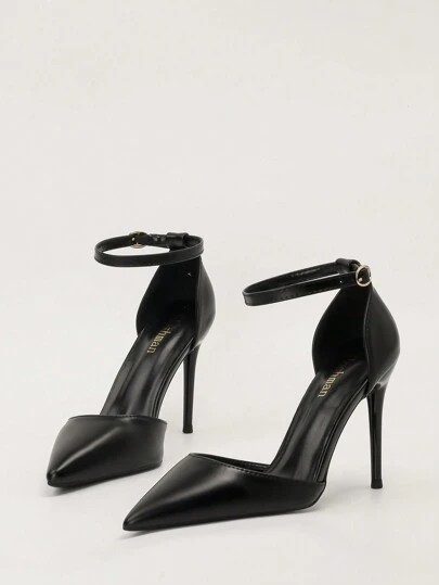 秋冬优雅女士高跟凉鞋，时尚简约设计，超高细跟，尖头，镂空，绑带，适合正式场合，优雅，派对