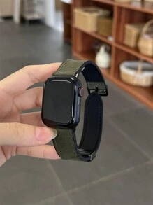 1条男女通用真皮硅胶磁吸表带，兼容 42mm、38mm、40mm、41mm、44mm、45mm、46mm、49mm，时尚智能手表替换表带，适用于Series Ultra2、Ultra SE2、SE 11、10、9、8、7、6、5、4、3、2、1，适合作为返校礼物 - 綠色 - 查看 3