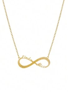 Custom Etched Names Stainless Steel Endless Infinity Sign Pendant Necklace, Personalized Minimalist Jewelry Gift - Gold - View 6