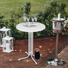 Froadp Mesa de Bar Plegable Ø79cm Mesa Redonda de Bistro 110cm Mesa Plegable Resistente a la Intemperie para Interiores y Exteriores Estructura de Tubo Estable Resistente a los arañazos - Blanco - Ver 7