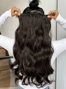 20 英寸 1 件装 3/4 全头卷发夹 合成接发 女士假发 5 个夹子 - 黑棕色 - 查看 4