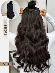 20 英寸 1 件装 3/4 全头卷发夹 合成接发 女士假发 5 个夹子 - 黑棕色 - 查看 5