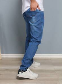 Estone Men's Skinny Jeans With Elastane - 中等水洗藍 - 查看 4