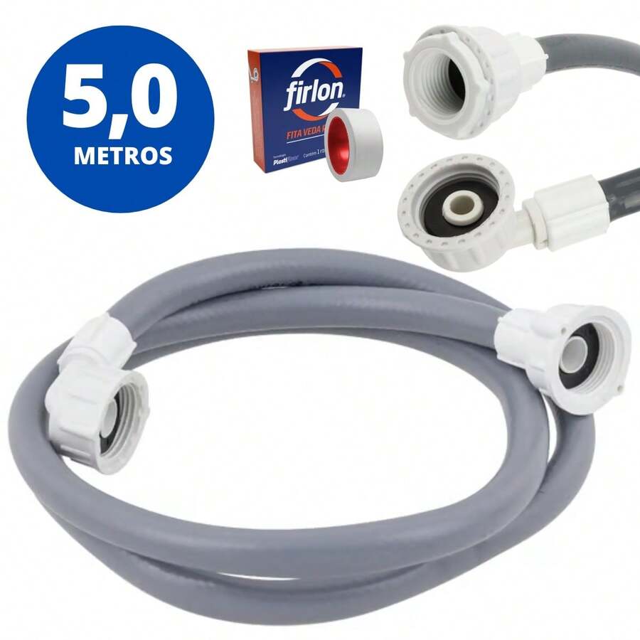 Universal Washing Machine Water Inlet Hose 5m Gray + Thread Seal Tape | Kaztec - Xám - Xem 1
