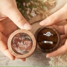 Personalized Wood Ring Box, Round Double Ring Bearer Box For Engagement, Custom Wedding Ring Box With Moss Inlay, Proposal Jewelry Box For Anniversary, Aesthetic - Multicolor - View 5