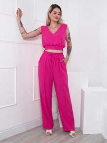 Duna Elastane Fabric Pants - Màu Hồng Tươi - Xem 2