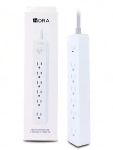 Regleta eléctrica de 6 enchufes con protección contra sobretensiones, supresor de picos y cable de extensión de 1 metro, marca 1 hora. - Tipo de Enchufe A USA (110-127V) - Ver 1