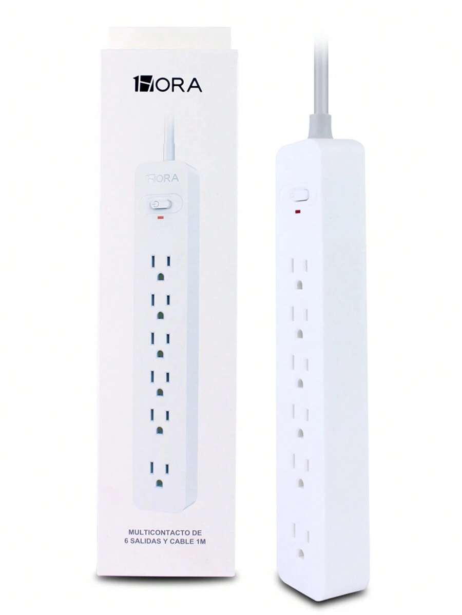 Regleta eléctrica de 6 enchufes con protección contra sobretensiones, supresor de picos y cable de extensión de 1 metro, marca 1 hora. - Tipo de Enchufe A USA (110-127V) - Ver 1