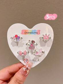 25pcs/Pack Girls' Colorful Cartoon Adjustable Rings - Multicolor - View 20