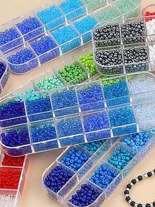 2000 颗 3 毫米透明玻璃种子珠小珠子套件，随机颜色系列手链制作珠子带 12 格塑料收纳盒，适用于 DIY 手链项链珠宝制作用品 - 12格 - 查看 5