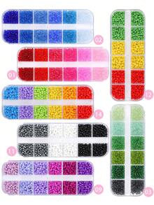 2000 颗 3 毫米透明玻璃种子珠小珠子套件，随机颜色系列手链制作珠子带 12 格塑料收纳盒，适用于 DIY 手链项链珠宝制作用品 - 12格 - 查看 1