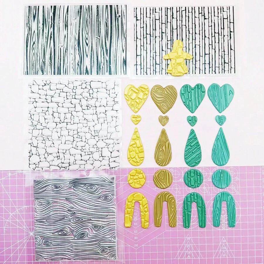 DIY Soft Clay Jewelry Texture Making Imprint Mold, Embossed Relief Bark, Stone, Brick Wall Texture Art Design Stamp