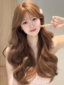 Asterisk Tóc giả dài tự nhiên sóng cho phụ nữ da trắng Tóc giả tổng hợp chịu nhiệt 24 inch - Lanh nâu - Xem 3