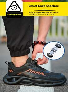 男士旋转系带安全鞋，钢制封闭式鞋头，防砸，防刺穿，运动风格工作靴，时尚透气工业防护鞋，适合春季、秋季、冬季 - 彩色 - 查看 4