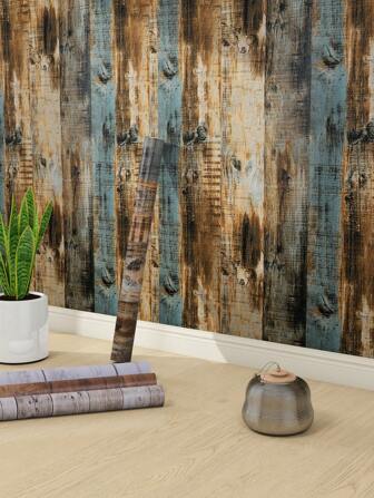 1卷复古白棕卡其米色木纹实木板纹仿木纹壁纸适用于家庭装饰、厨柜、桌椅、房间背景、家庭装修、DIY、防水、耐污、易清洁、自粘、即撕即贴壁纸墙贴、装修贴纸撕墙板、墙纸、壁纸、春季装饰用品让您的家焕然一新、节日装饰贴纸礼物生日毕业