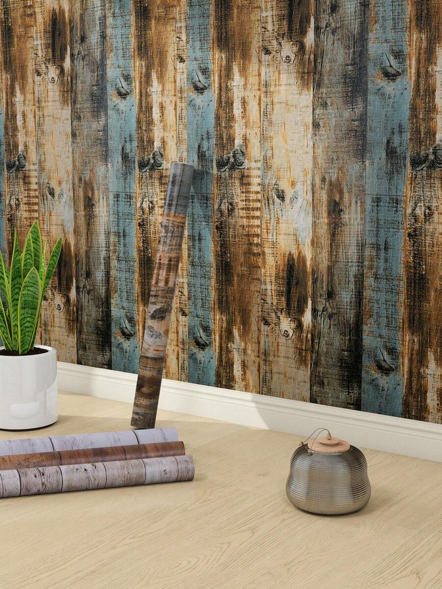 1 Roll Of Retro White Brown Khaki Beige Wood Grain Solid Wood Board Pattern Imitation Wood Grain Wallpaper Suitable For Home Decoration, Kitchen Cabinets, Tables And Chairs, Room Backgrounds, Home Renovation, DIY, Waterproof, Stain Resistant, Easy To Clean, Self-Adhesive, Peel And Paste Wallpaper Wall Stickers