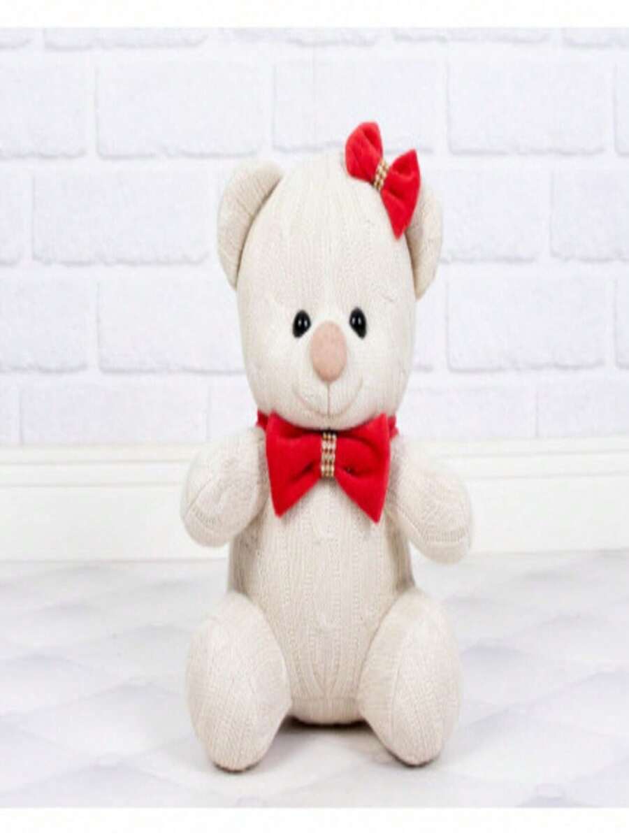 Glamour Classic Knit Bear With Bow For Girls - 15 Cm - 紅色 - 查看 1