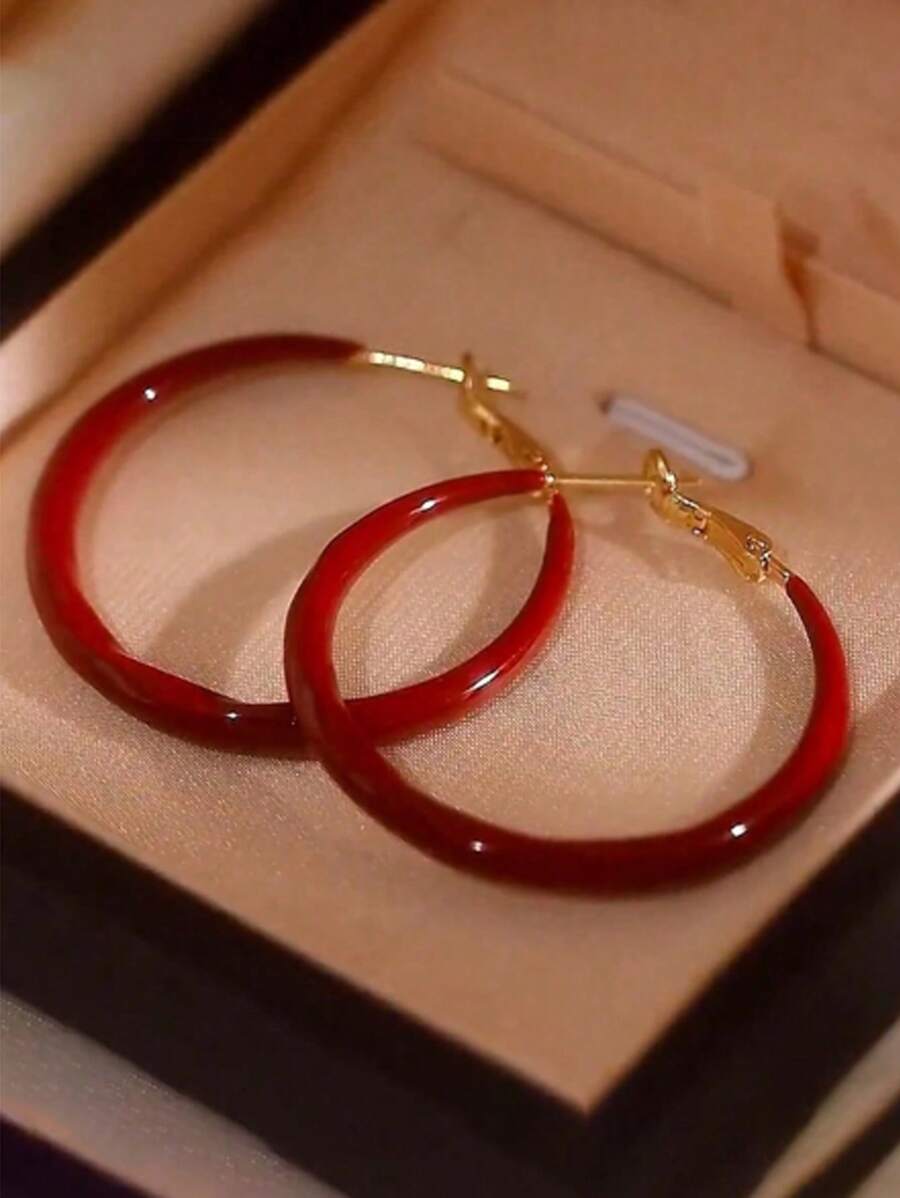 Luxury Vintage Red Enamel Splash Circle Earrings High-End Feel Exaggerated Large Ear Circle Autumn Winter Arrival - Red - View 1