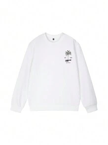 1 hanorac casual pentru fete, cu imprimeu tropical, cu guler rotund, mânecă lungă, îmbrăcăminte pentru studenți, toamnă/iarnă, potrivit pentru recreere în aer liber