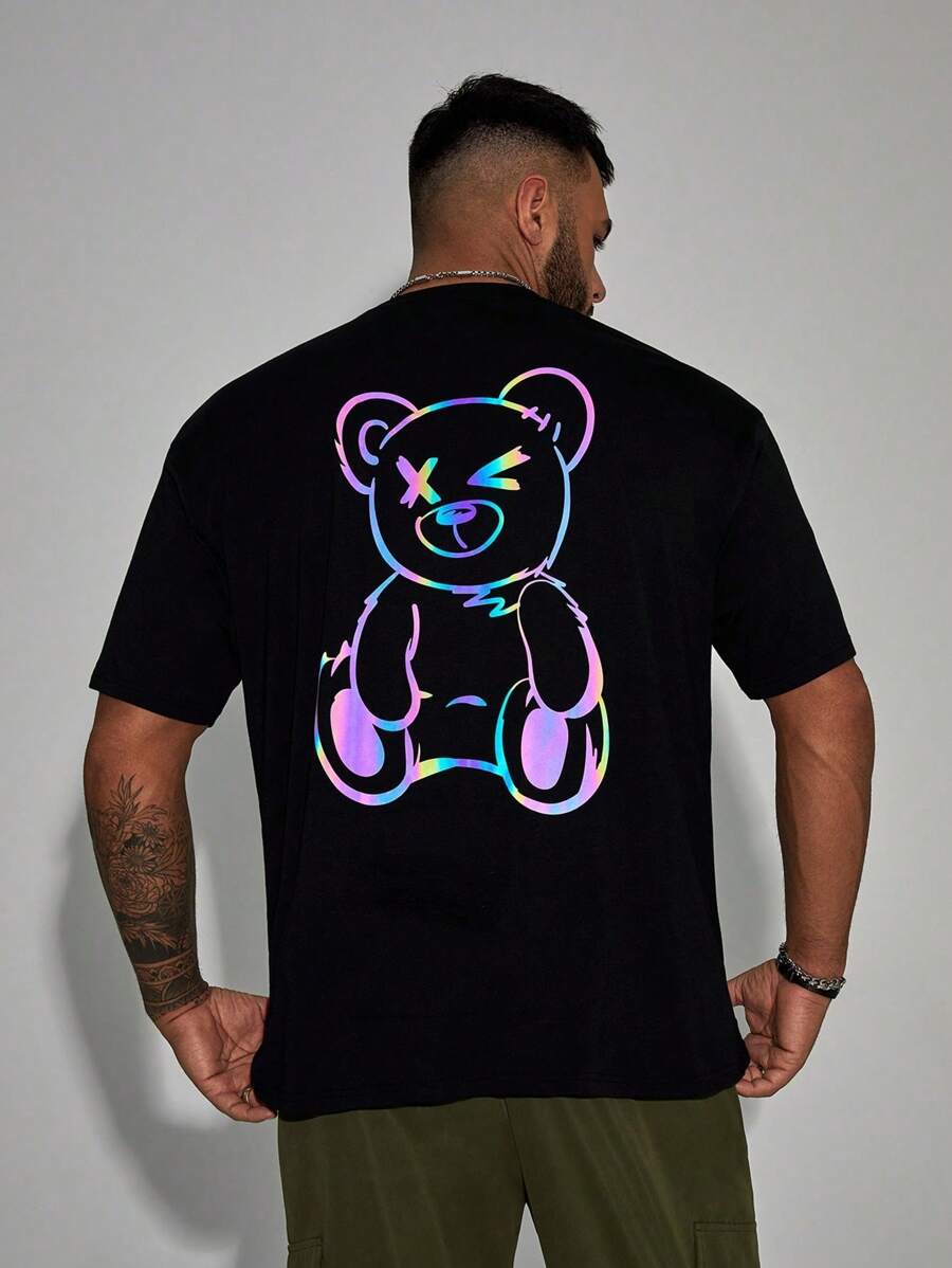 Unisex T-Shirt RGB Bear Print 100% Cotton Shirt Super Promotion - 黑色 - 查看 1