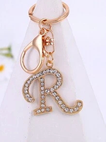 1 st., vergulde en met strass versierde eerste letter sleutelhanger, schattige strass sleutelhanger, geschikt voor dagelijks gebruik, geschikt voor zowel mannen als vrouwen, ringtas, sleutelhanger, rugzakhanger, cadeaus voor vrouwen en meisjes, portemonnee en handtas accessoires, eerste letter A-Z