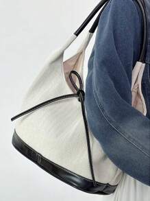 Torba na ramię Bowknot Niche Canvas Patchwork z dużą pojemnością, prosta, modna dojazdowa, przenośna torba typu tote