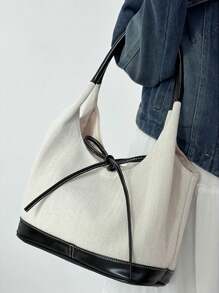 Torba na ramię Bowknot Niche Canvas Patchwork z dużą pojemnością, prosta, modna dojazdowa, przenośna torba typu tote