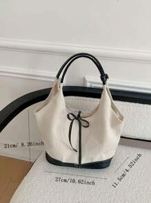 Torba na ramię Bowknot Niche Canvas Patchwork z dużą pojemnością, prosta, modna dojazdowa, przenośna torba typu tote
