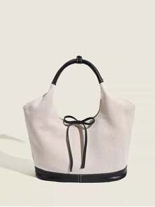 Torba na ramię Bowknot Niche Canvas Patchwork z dużą pojemnością, prosta, modna dojazdowa, przenośna torba typu tote