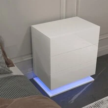 1 White Bedside Table With 3 Storage Drawers, Equipped With LED Lights, And A Side Table For Bedroom Furniture, With A Durable And Stable Structure.
