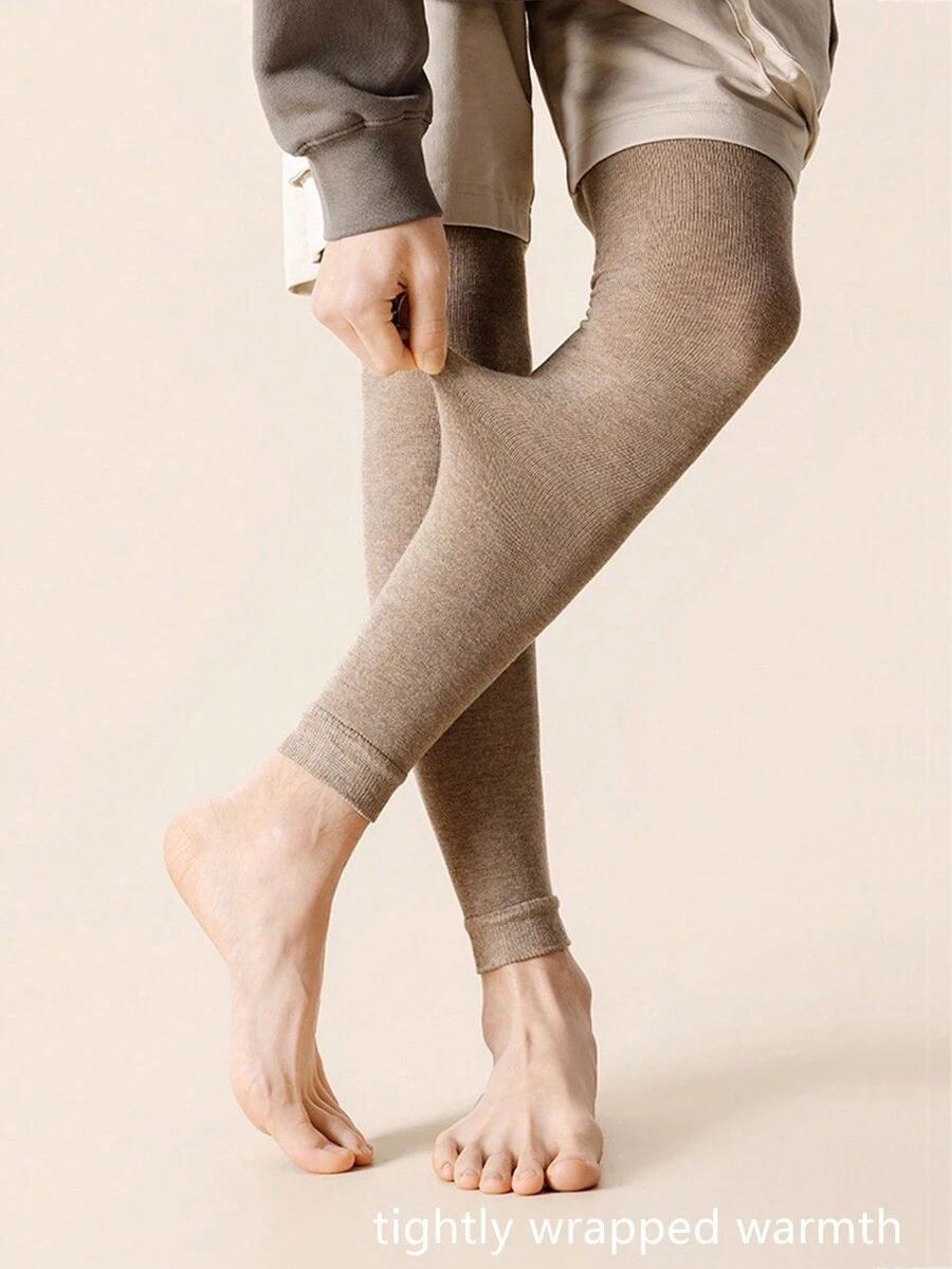 1 双男士超长针织腿套，过膝，温暖舒适的保暖腿套，适合老年人，保持腿部温暖 - 卡其色 - 查看 1
