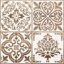 4 piezas de plantillas reutilizables de flores mandala de 12 x 12 pulgadas, plantillas de pared, plantillas de patrones de azulejos, plantillas de dibujo para manualidades, álbumes de recortes, decoración de pared, piso y hogar