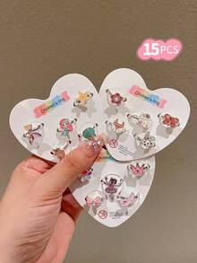 25pcs/Pack Girls' Colorful Cartoon Adjustable Rings - Multicolor - View 17