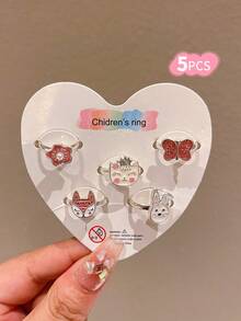 25pcs/Pack Girls' Colorful Cartoon Adjustable Rings - Multicolor - View 13
