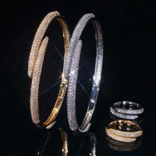 2 件/套简约时尚女士锆石戒指和手链首饰套装，适合派对 - 手鐲戒指套裝 - 查看 13