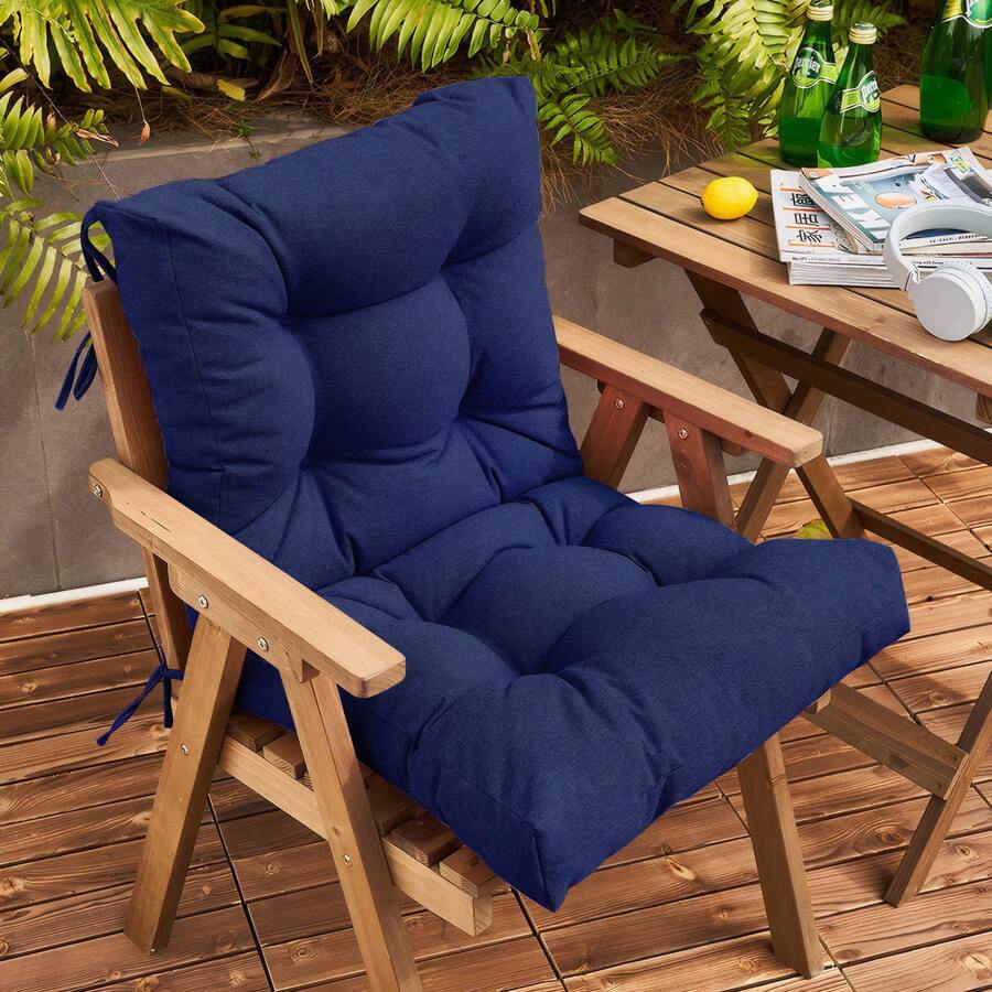 Back Chair Cushion Waterproof Polyester Rocking Chair Cushion With Non-Slip Ties Anti-Fading Deep Seat Chair Cushions, Outdoor Dining Chair Cushion For Patio Cushion Furniture - 藏蓝色 - 查看 1