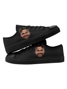 1 Pair Custom Low Top Canvas Shoes, Personalized Photo Sneakers, Custom Sneakers, Personalized Low Top Canvas Shoes, Photo Sneakers, Personalized Sneakers For Women And Men, Personalized Sports And Casual Shoes, Groomsman Gift, Anniversary Gift, Valentine Gift, Birthday Gift, Wedding Gift, Best Friend Gift, Gift For Mom/Dad/Her/Him/Girlfriend/Boyfriend/Wife/Husband/Friend - Black - View 3