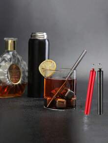 1pc Portable Collapsible Straw Set, Includes 304 Stainless Steel Reusable Straws, Storage Case, Cleaning Brush And Keychain - Multicolor - View 5