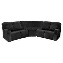 5-Seat Corner Sofa Cover Velvet Stretch Sectional Cover Recliner Sofa Protector 7-Piece Velvet Sectional Sofa Covers Recliner Sofa Cover Newest Design Stretch Sofa Slipcover Non-Slip Washable Reclining Couch Covers For Reclining L Shape Sofa - Black - View 9