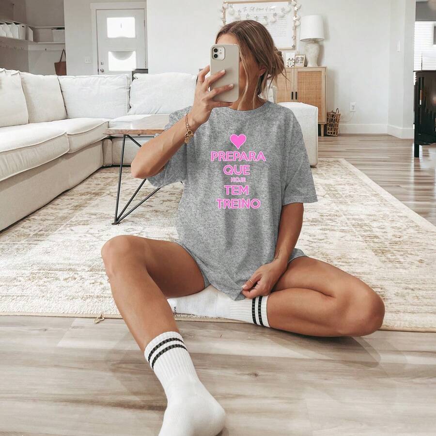 Women's T-Shirt Cotton Street Style Straight Cut Workout Ready - Xám - Xem 1