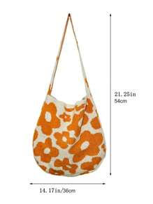 Womens Floral Kniting Shoulder Bags Large Capacity Crossbody Bags Shopping Beach Vacation Bags - trái cam - Xem 6