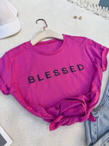 camiseta tshirt feminina manga curta algodão 100 % Gola careca sempre com estampa - Pink - Visão 3