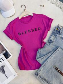 camiseta tshirt feminina manga curta algodão 100 % Gola careca sempre com estampa - Pink - Visão 2