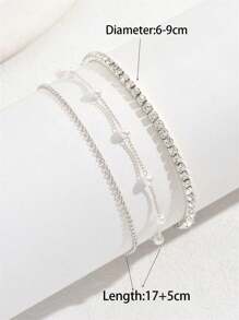 3pcs Elegant Lady Style Silver Plastic Rhinestone Elastic Bracelet Set, Faux Pearl & Stainless Steel Bracelets, Adjustable Size, Suitable For Daily Wear, Great Gift For Girlfriend, Wife, Mother, Family And Friends - Silver - View 4