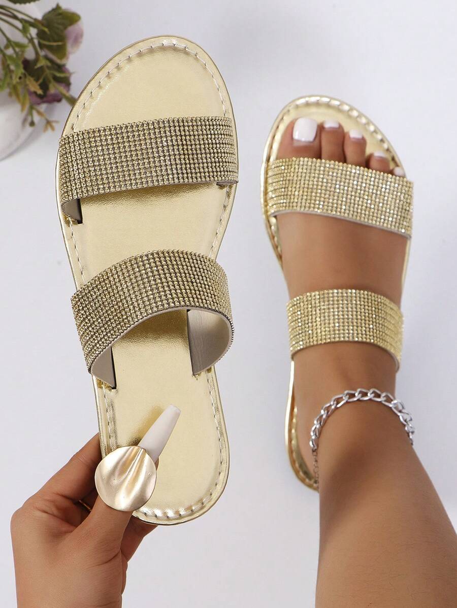 Women's Glitter Sequin Decorated Slip-On Sandals, Casual Flat Summer Shoes, Lightweight Beach Sandals