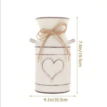 1pc Vintage Rustic Flower Bucket, Metal Bucket Decorative Vase Pot, Farmhouse Vase For Garden Living Room Table Wedding Decoration(Bouquets Not Included) - White - View 10