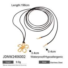 Uworld 1 Cặp Dây chuyền hoa bằng thép không gỉ mạ vàng 18K, thiết kế hình hoa, dây thừng sáp đen, hoa tai, bộ trang sức phổ biến dành cho phụ nữ để đeo hàng ngày - vòng cổ - Xem 2