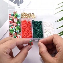 1 Hộp hạt trang sức Giáng sinh bằng đất sét hình cây thông Noel, kẹo, nai sừng tấm, ông già Noel, hạt pha lê 0,7mm/0,027in, 10M để làm vòng tay, vòng cổ, khuyên tai, quà tặng tiệc Giáng sinh - Nhiều màu - Xem 2