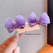 2pcs Kids Bowknot Hair Clips, Chiffon Fabric Headband (Note: Slight Color Variance May Occur Due To Fabric Batch Difference, Which Is Normal) - Purple - View 2
